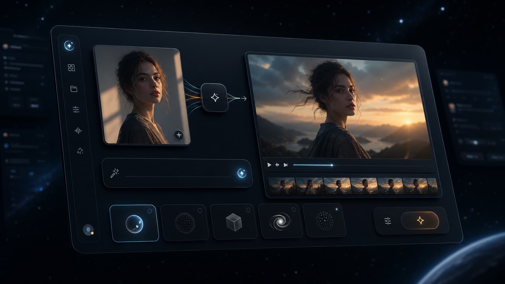 VideoAny espaço de trabalho de IA sem restrições mostrando controle visual prompt, model e gerado