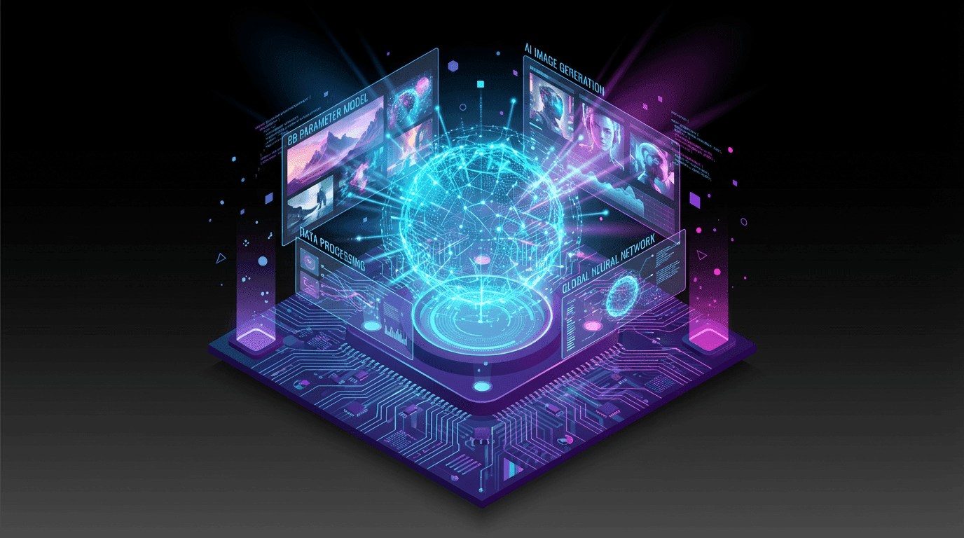 Interface de gerador de imagem IA mostrando um prompt de texto e saída visual gerada